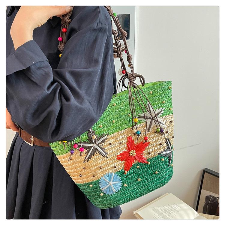 Women's Large Capacity Summer Woven Straw Beach Bag with Starfish Decoration