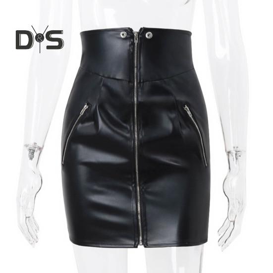 Punk Stil Frauen Winter Mini Rock Hohe Taille Taschen Zipper Verschluss Kurzen Rock Slim Fit Hüfte Gewickelt Sexy Faux leder Rock