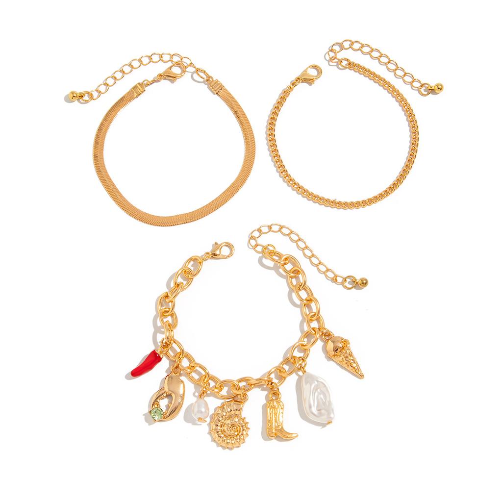 Holiday Style Metal Conch Crab Claw Pendant Bracelet, Creative Pepper Pearl Snake Bone Chain Bracelet