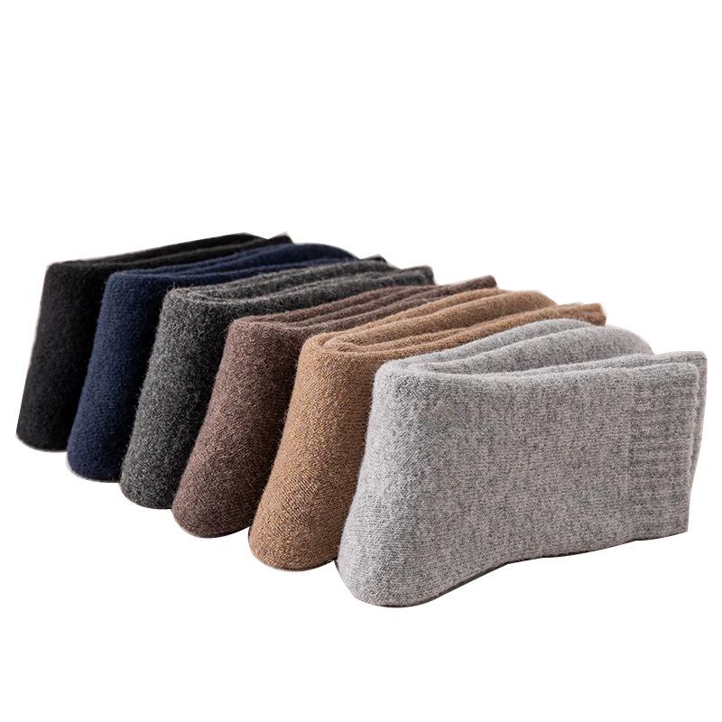 Men's Mid-Calf Wool Socks - Thickened, Warm Terry for Autumn/Winter - Solid Colors