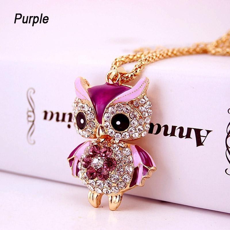Luxurious Crystal Pendant Long Necklace Featuring Vintage Punk Style Rhinestone Owl