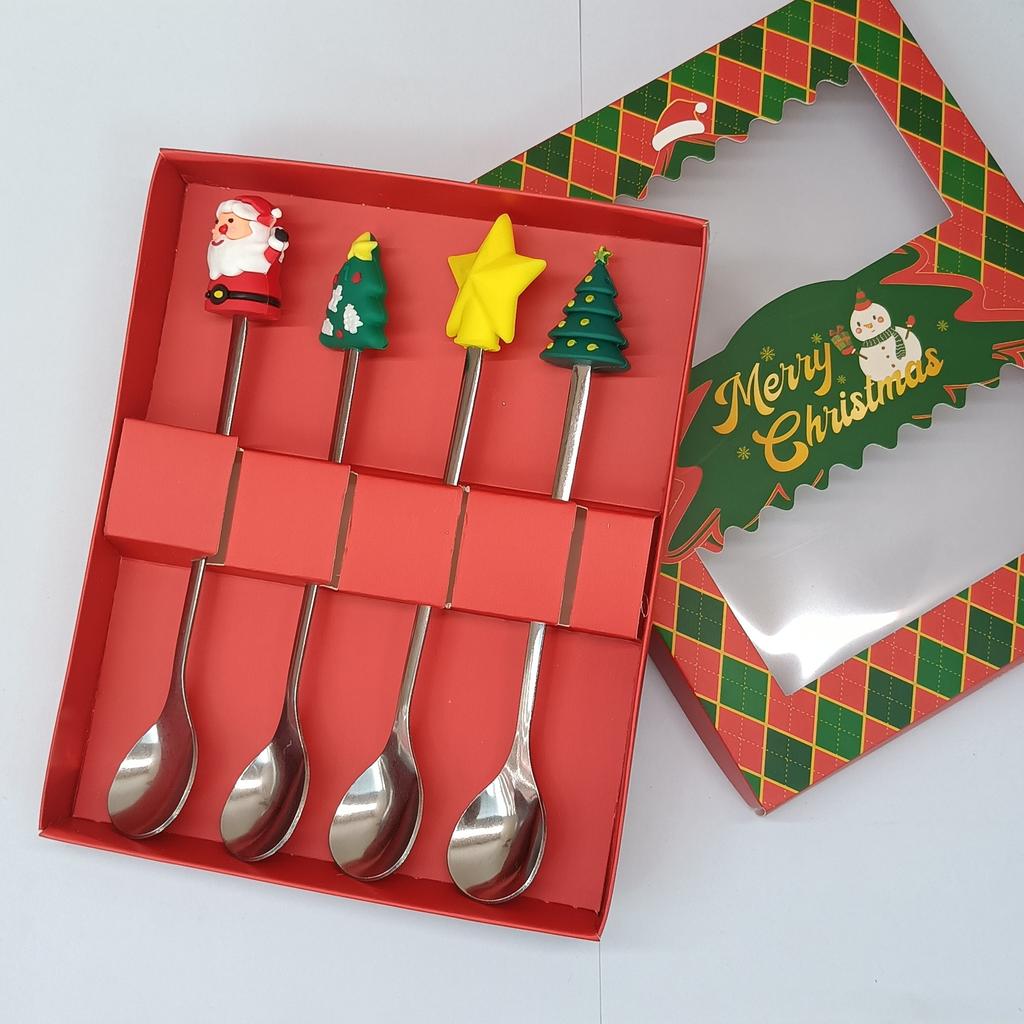 2/4/6Pcs Christmas Fork and Spoon Set,Stainless Steel Creative Tableware,Coffee Tea Dessert Forks and Spoons Gift Set