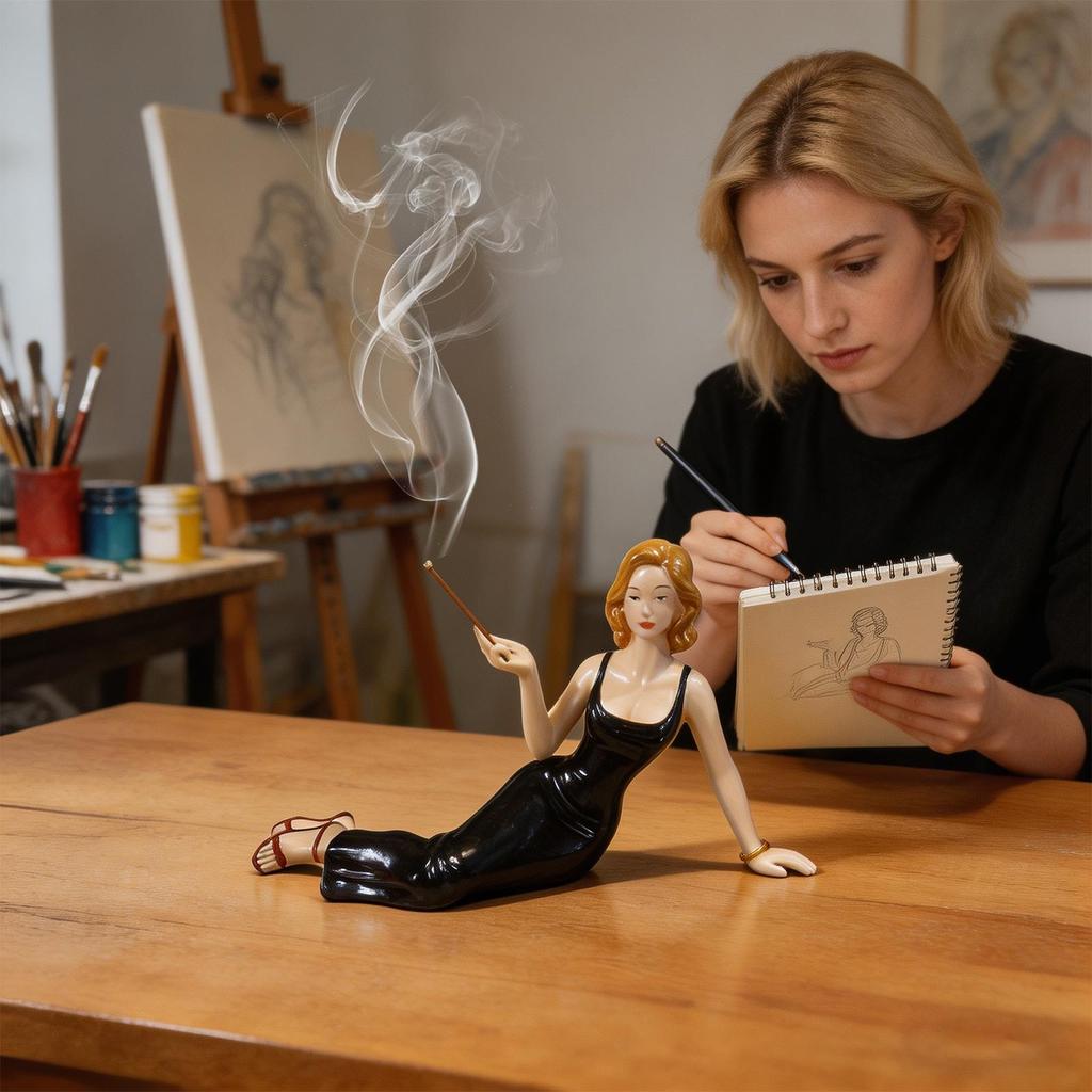 20x7.8x5cm Art Female Figure Sculpture Incense Burner Home Decor Statue For Living Room Bedroom Study Bookshelf Display Cabine