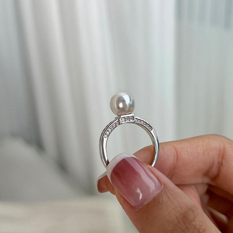 Mikro-eingelegter Zirkon-Perlenring für Damen, Nische, High-End-Sinn, exquisiter, leichter Luxus, eleganter Persönlichkeits-Temperament, vielseitiger Ring