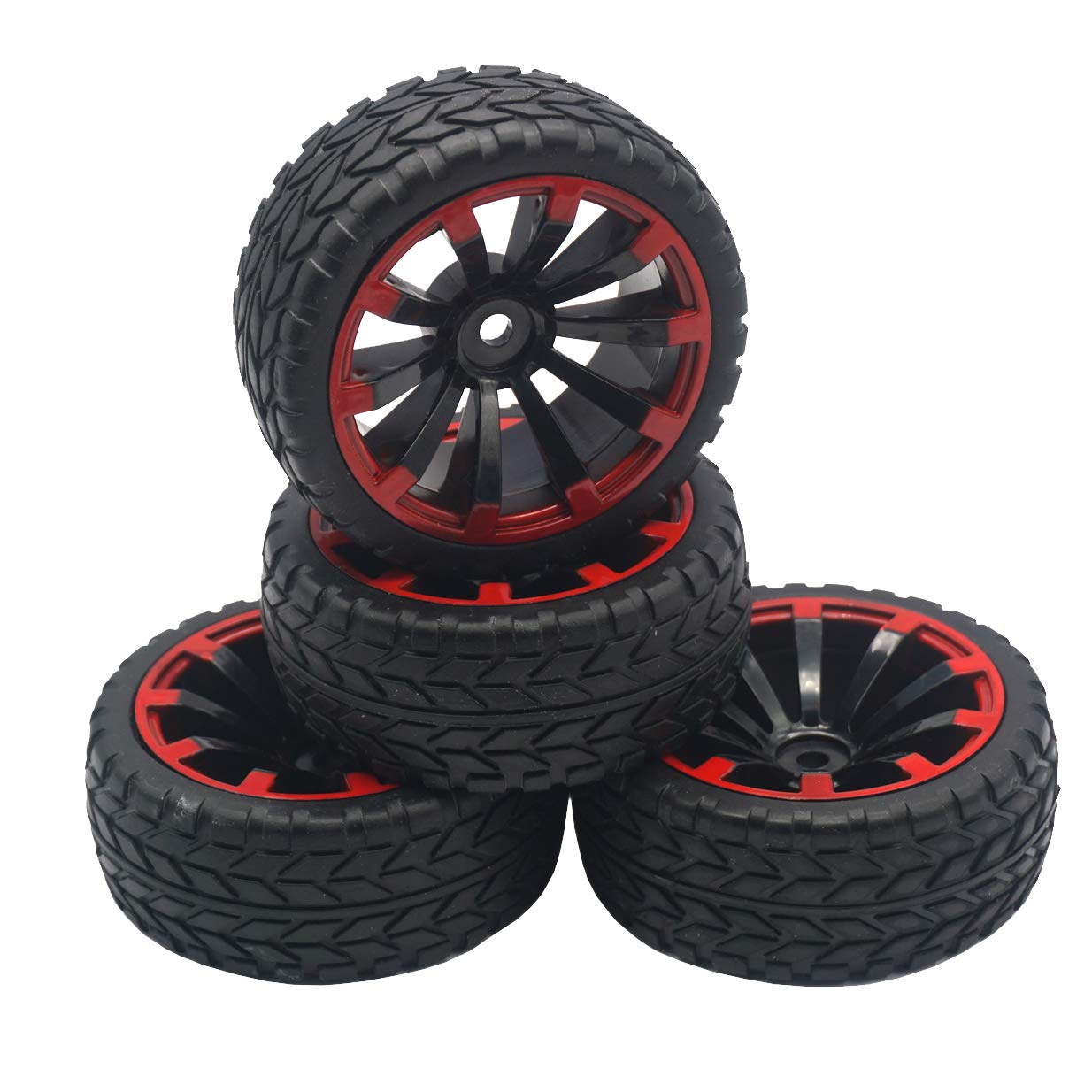 

Set of 4 12mm Hex Wheel Rims Rubber Compatible with HSP Redcat HPI Tamiya RC Touring Drift Cars 2.55 & Tires, 1/10 On-Road