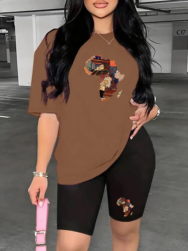 Bear standard size European and American women's clothing lip printing T-shirt shorts set sports suit