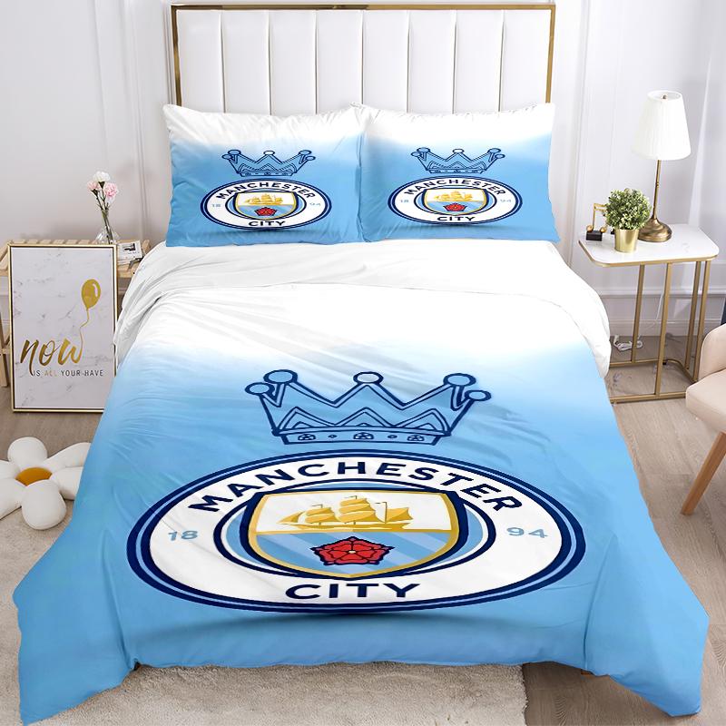 Ensemble de literie 3 pièces avec écusson de Manchester City Pour toutes les tailles Nouveau Housse de couette imprimée 3D Couette Housse de couette Taie d'oreiller Décoration de chambre