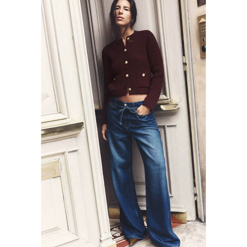 ZA New arrival Women's ZR Fashion Style Export Fashion Minimalist Gold Buckle Knitting Outwear 6427144