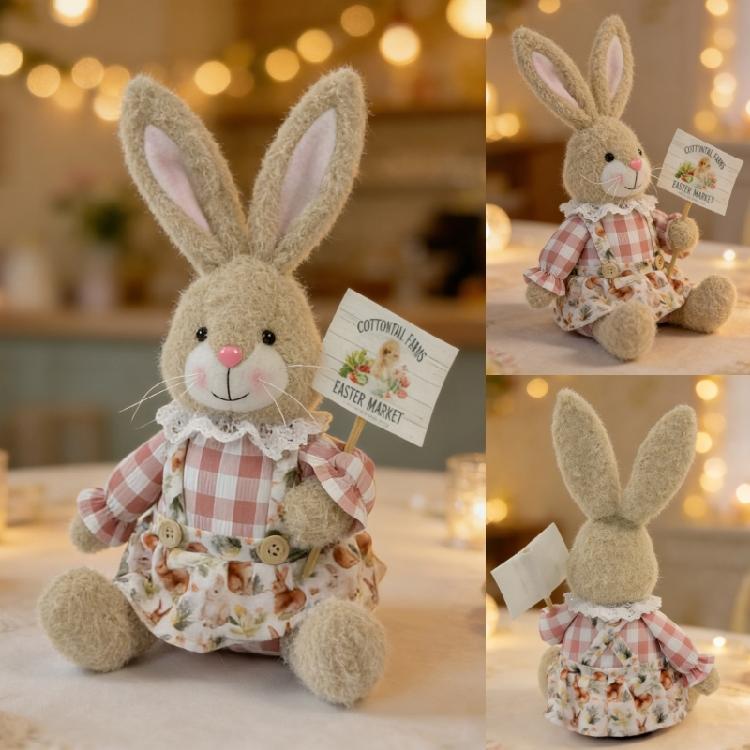 Handmade Rabbit Doll With Gentle Fabric And Wooden Stand Excellent Spring Festival Decors For Spring Themed incidents
