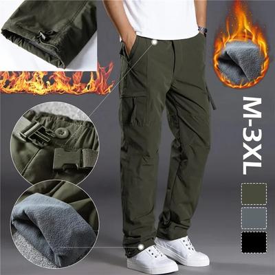 New Cargo Pants Men'S Plush Warm Straight Oversize Clothing Solid Grey Versatile Work Wear Black Joggers Cotton Casual Trousers