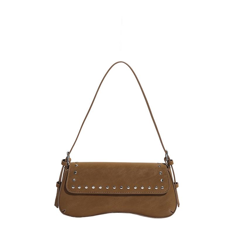 Women One-shoulder Underarm Bag Frosted Commuting Rivet Minimalist Vintage Casual Fashionable Cool Personality Daily