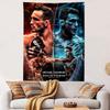 Split design featuring two fighters with red and blue-themed backgrounds. Patterned tapestry for bedroom and living room home decor