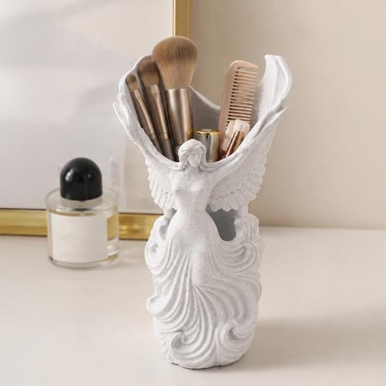 Desk Organizer for Office 3D Printed Angel Wings Vase & Pen Holder, Sculpture Unique Home Accessories Desktop Decor, Multi?Functional Dry