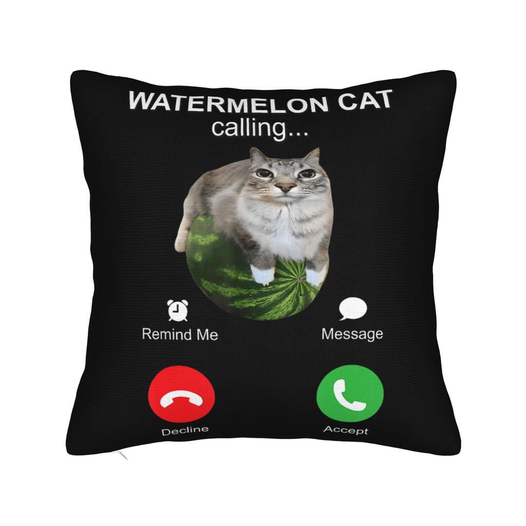 Printed Watermelon Cat Phone Calling Pillowcase Fabric Cushion Cover Decoration Brainrot Funny Meme Throw Pillow Case Cover Home