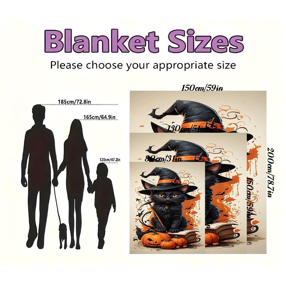 "Halloween Witch Cat Decorations - Spooky Black Cat with Hat"Blanket Flannel Throw Blanket for Sofa, Bed, Travel, Camping, Office