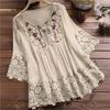 Sommerbluse Damen V-Ausschnitt Spitze Hemd Bluse Elegante Damenmode Lässig Dame Locker Leinenhemden
