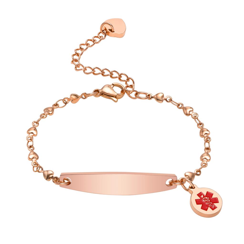 Bracciale ID di Allerta Medica Smaltato Personalizzato Acciaio Inossidabile Maglia Rolo Braccialetto Sottile per Donne Regolabile 7.6"