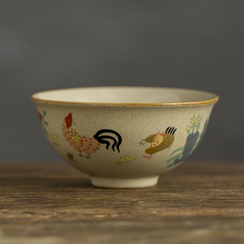 

Ceramic Coarse Pottery Chicken Design Tea Cup - Small Individual Bowl for Kung Fu Tea Ceremony