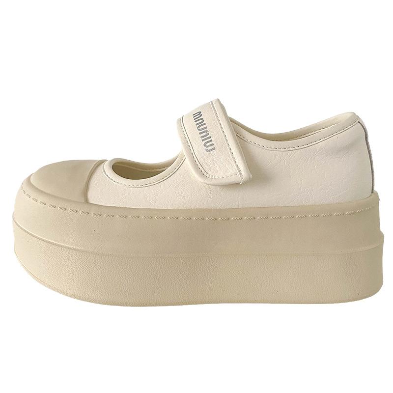 

XY-A511 латексная стелька/толстая подошва Мэри Джейн липучки маленькие белые туфли женские увеличивающие рост на 6 см круглые уродливые милые туфли 35 бежевый