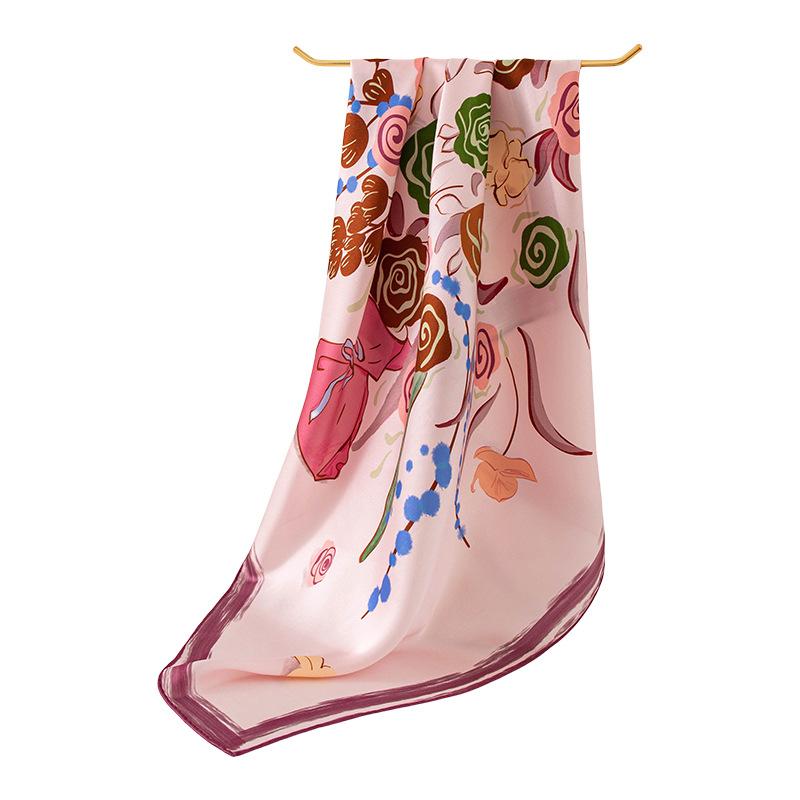 100% Mulberry Silk  Women's Double-sided Printed Small Scarf Silk Plain Crepe Satin Square Scarf High Sense