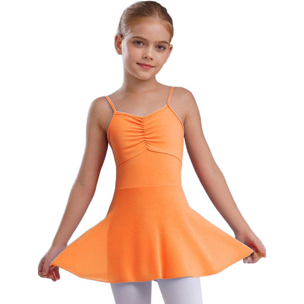Girls Ballet Dance Dresses Front Ruched Sleeveless Backless Tulle Dress Warm-Up Practice Performance