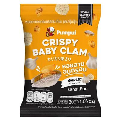 PUMPUI Crispy Baby Clam Knoblauchgeschmack 30 g. x 1 / 3 / 6 Stück - Thailändischer Geschmack, hergestellt in Thailand