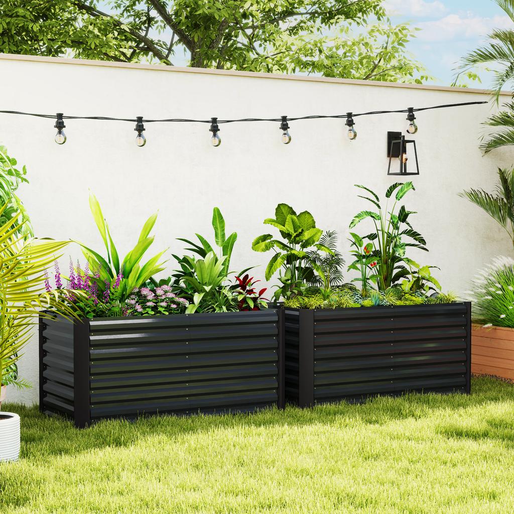 Raised Garden Bed, Set of 2. Planter Box. Extra Deep. Metal. 120 X 60 X 60 Cm. Dark Gray