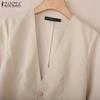 ZANZEA Women Casual V-Neck Loose 3/4 Sleeve Plain Blouse