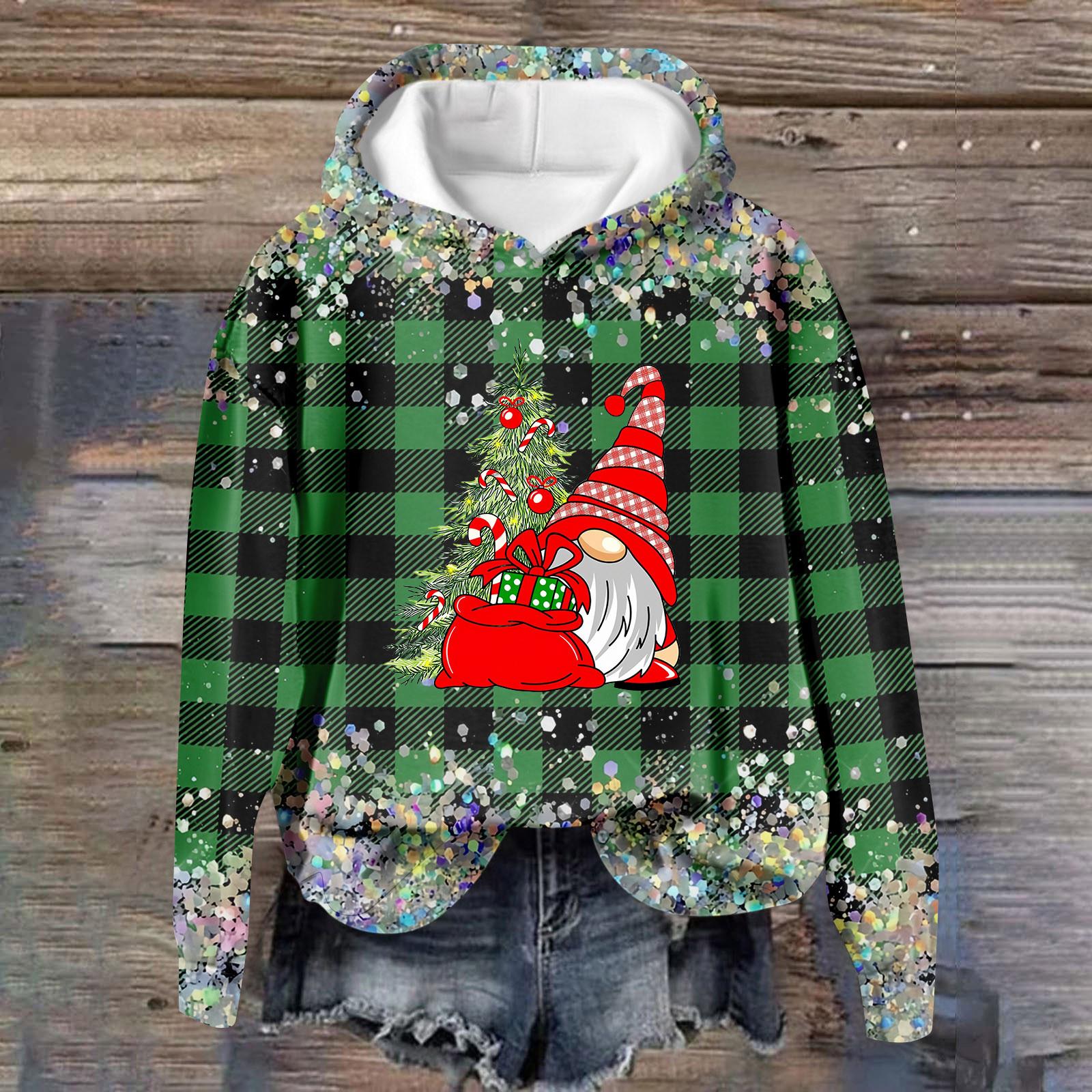 

Женская повседневная мода рождественский принт длинный рукав O-образный вырез пуловер толстовки XL