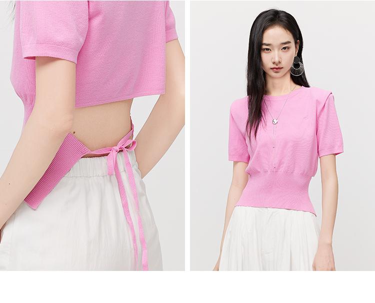 Ladies' Temperament Thin Round Neck Short-Sleeved Knitted Shirt