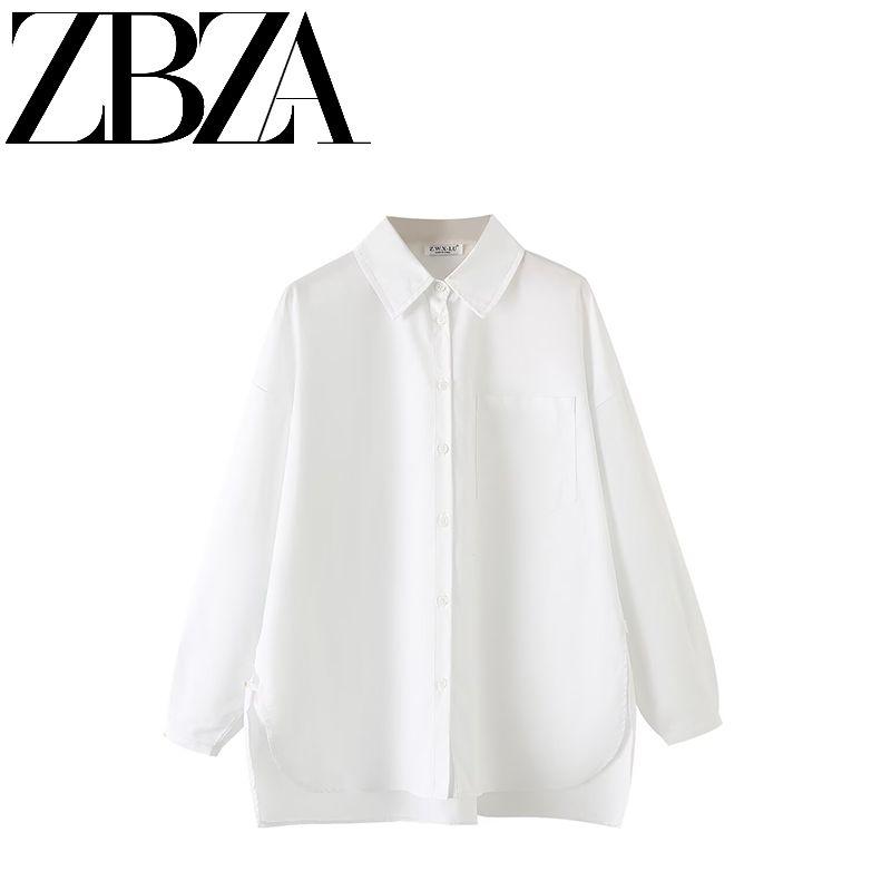 Zab Autumn New Women's Clothing Fashion Style French Style Design Slit Hemline At Hem Plus Size Long Sleeves Cotton Shirt