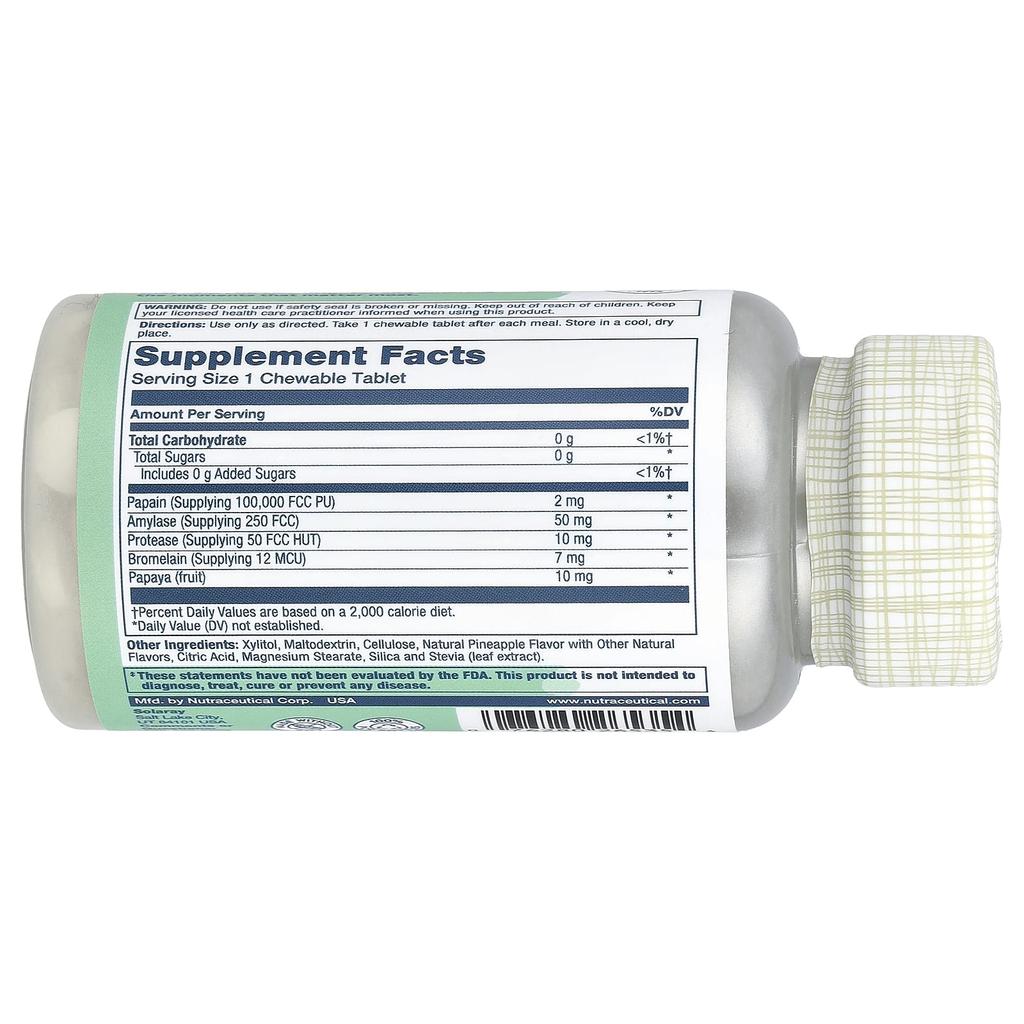 Papayaenzym, Naturlig ananas, Tyggbare 90 tabletter
