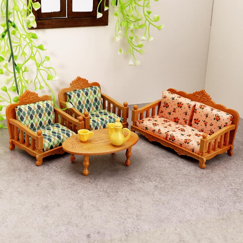 Miniature Retro Dollhouse Sofa & Coffee Table Toy Set for Kids