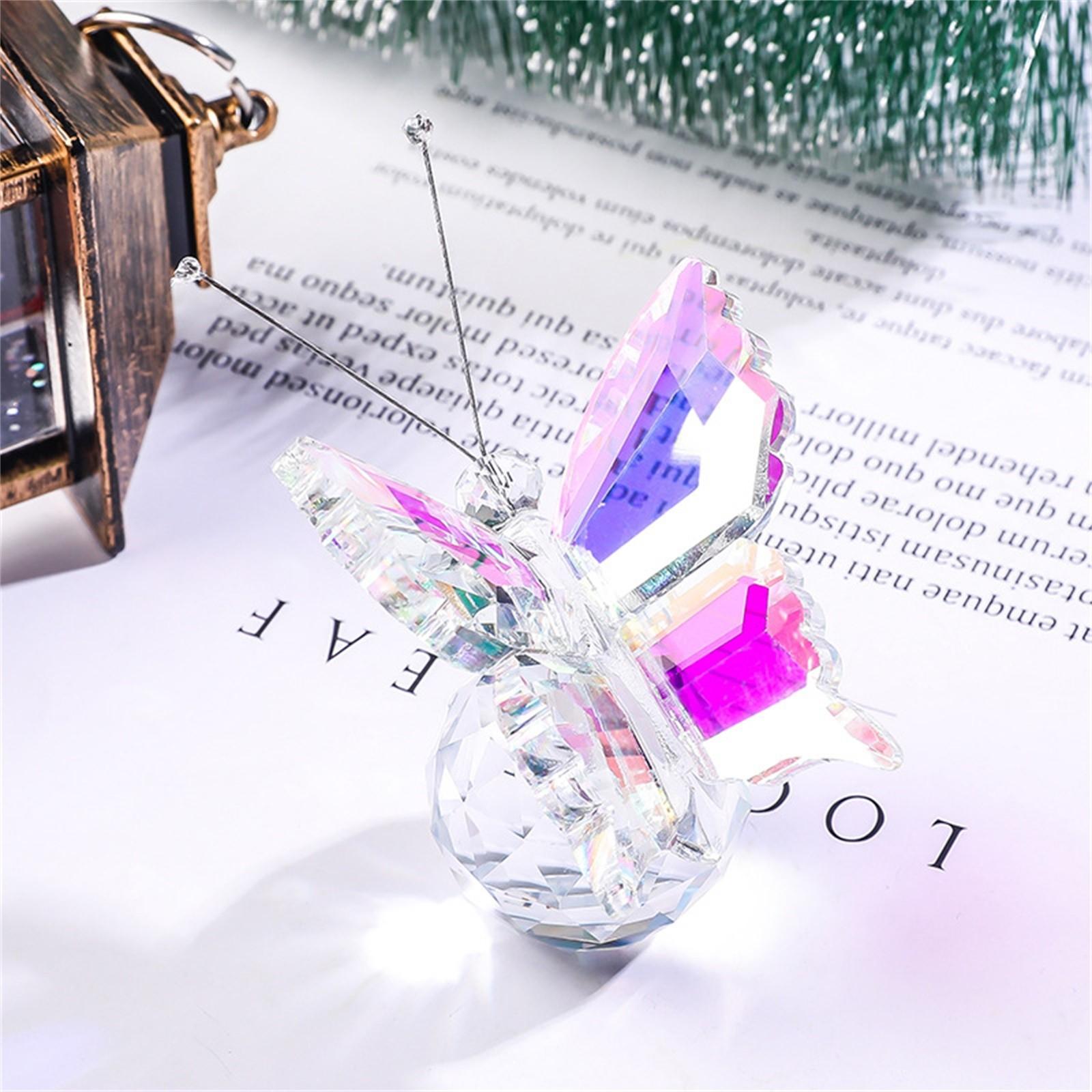 

Хрустальная летающая бабочка с основанием из хрустального шара, коллекция статуэток, вырезанных в виде бабочки, украшение для животных, подходящее для стола, дома, спальни One Size