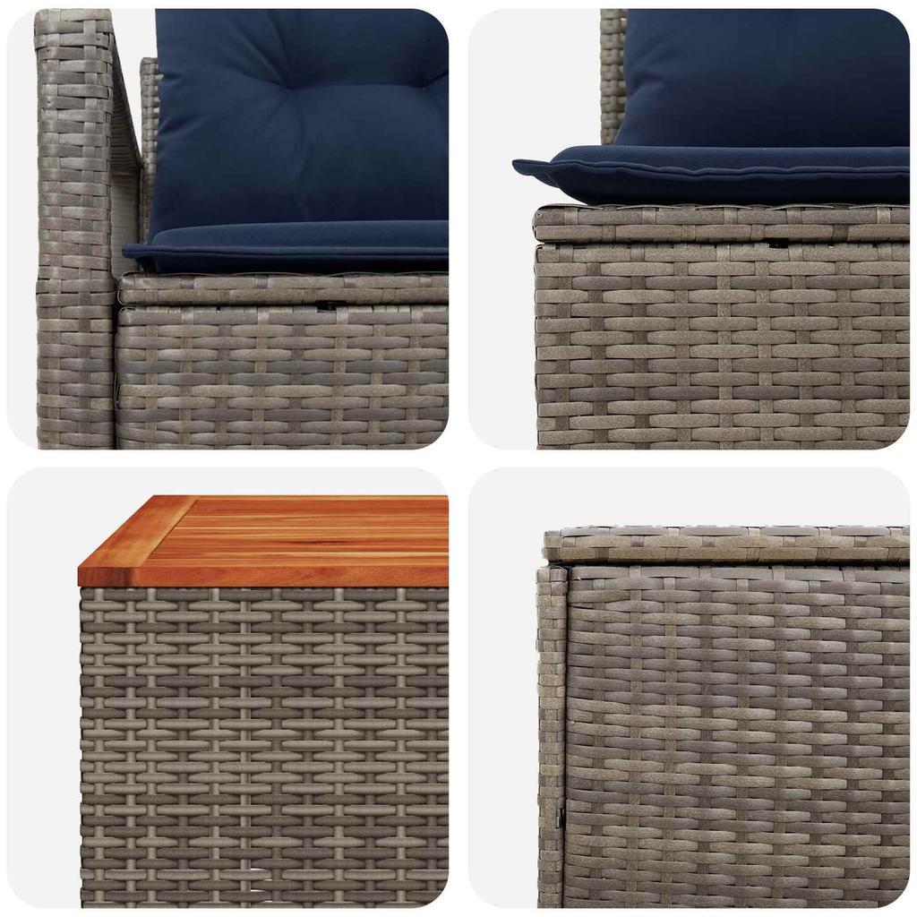 Sofa Set 8 Pieces Gray and Navy Blue Poly Rattan and Steel