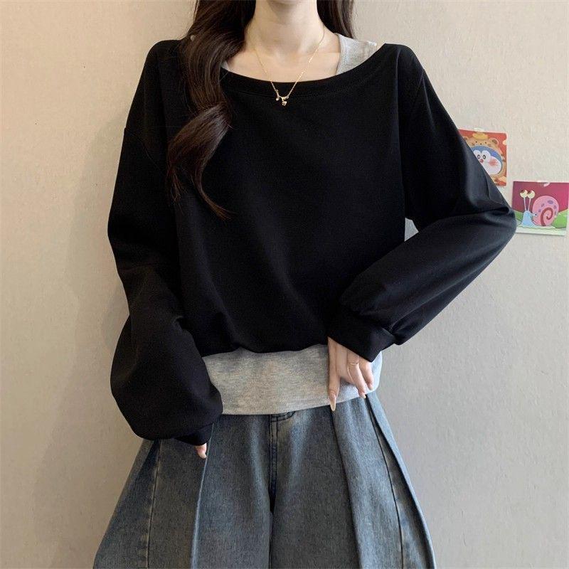 

Plus Size Asymmetrical Two-Piece Look Slanted Shoulder Hoodie for Women - Autumn 2025 M (80-100 lbs) чёрный