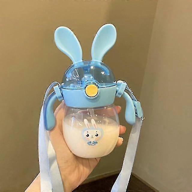 240mlbaby Kids Lovely Cup Toddler Infant Cartoonchildren Learn Drinking Straw Bottle(blue)