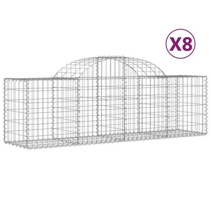 VidaXL Paniers à gabions arqués 8 pcs 200x50x60/80 cm Fer galvanisé, gabion, cage de gabion, panier de mur de gabion, mur de 3146284