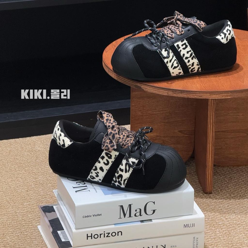 Ugly cute leopard print German training shoes women's ins tide 2025 early autumn new retro color matching niche inner height increase casual shoes