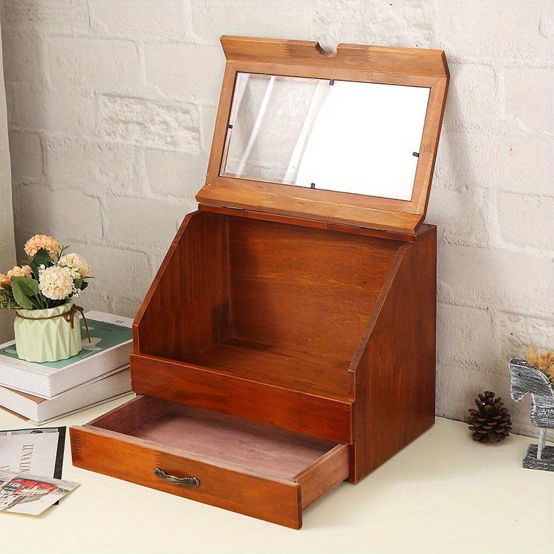 35*27*23cm1pc Vintage Women's Jewelry Wood Drawer Storage Box with Glass lid,Nordic Retro Style Dust-proof Sorting Makeup Cabinets.
