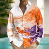 New Men's Long Sleeved Shirt with Harajuku Style 3D Ink Printed Long Sleeved Color Block Pattern Top and Shirt