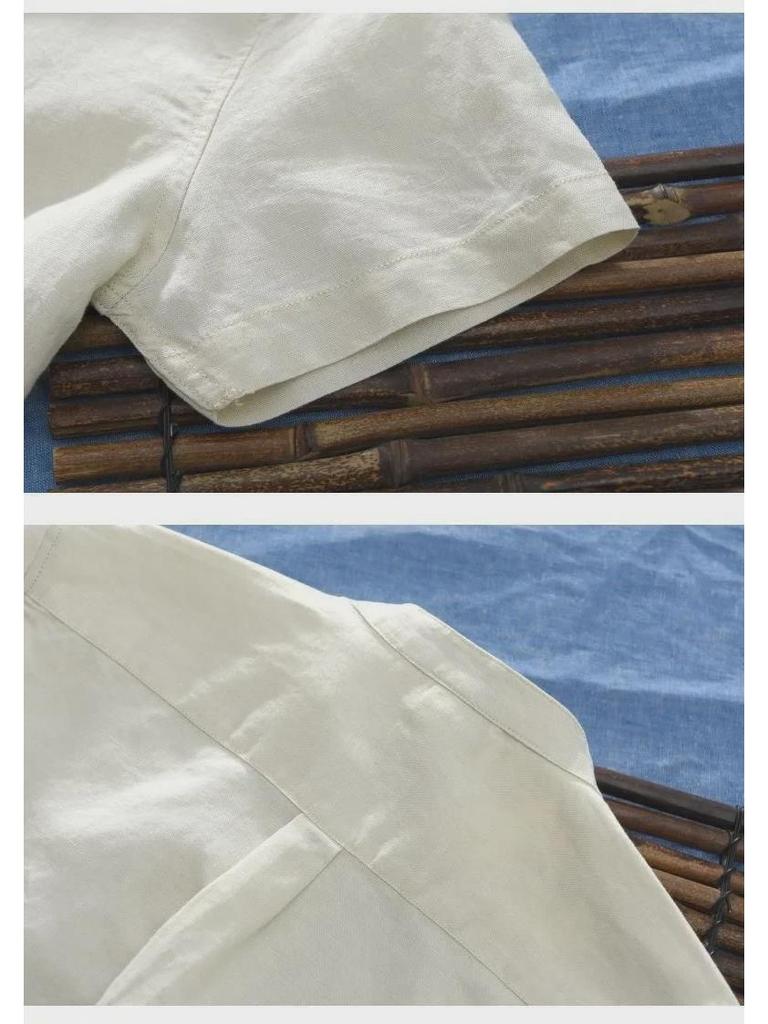 Men's Short-Sleeve Chinese-Style Linen Cotton Shirt - Casual Loose Fit