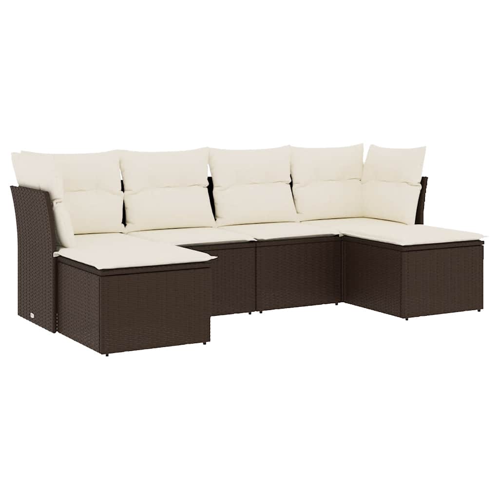 6 Piece Brown Garden Sofa Set with Cushions Poly Rattan