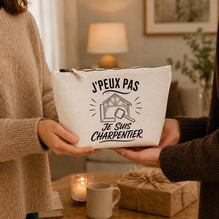 Trousse de toilette - PLANETEE - J'peux pas je suis Charpentier - 100% coton - 3 L - Fermeture zip métal