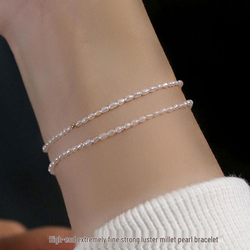 14k Gold-Filled Natural Freshwater Rice Pearl Bracelet for Women - Elegant, Light Luxury, New Trend In High-End Jewelry.