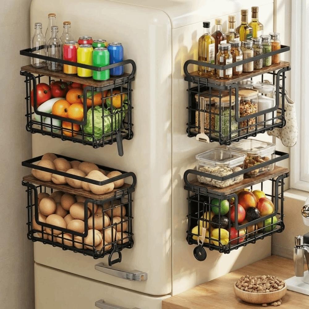 Wall Mounted Refrigerator Side Storage Rack Punch Free Spice Storage Rack Bathroom