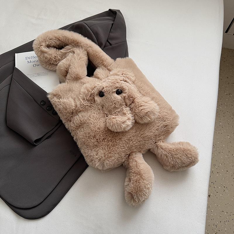 2025 Autumn New Fashion New Tote Plush Women's Bag Simple Shoulder Portable Bear Girlish Handbag Bag