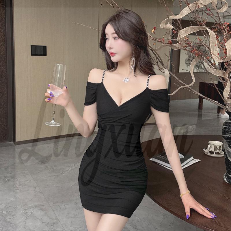 Chic Off-Shoulder Mesh Dress with Chain Details