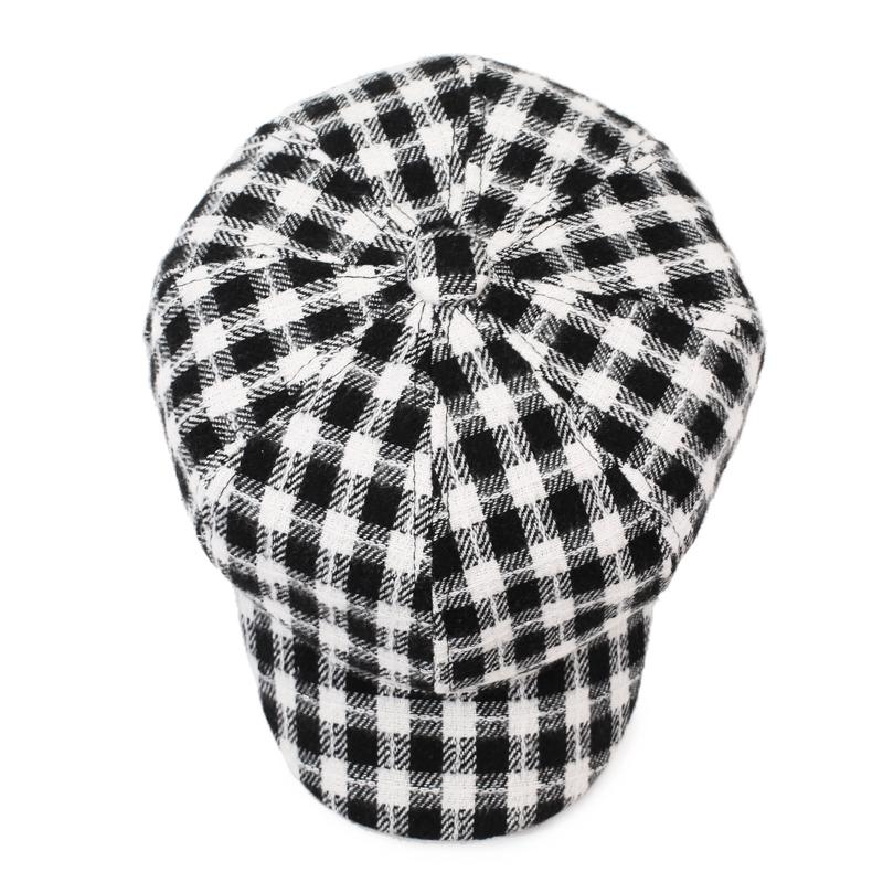 British Retro Women's Octagonal Hat, Fashionable and Versatile Checkered Beret