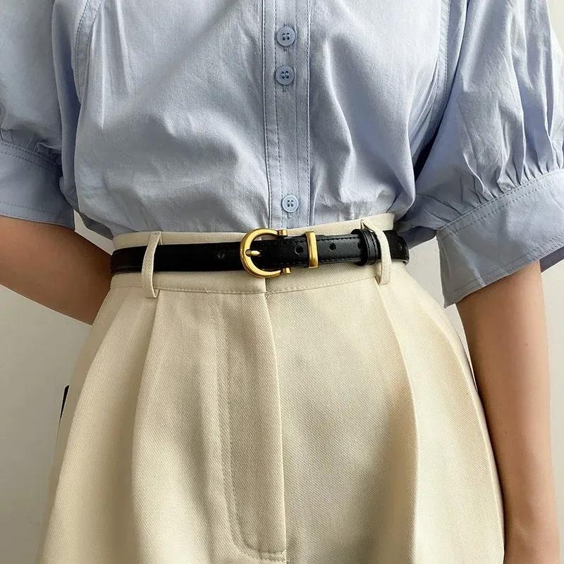 Belt Women's Instagram Style Korean New Fashion Retro Simple Small Gold Buckle Black Practical Jeans Versatile Belt Punk Belts